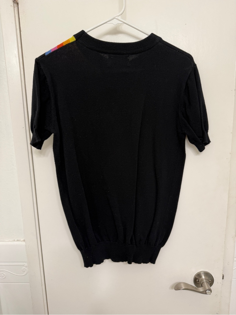 OXKnit Black Short-Sleeve Sweater Top with Rainbow Lightning Bolt - Picture 3 of 4